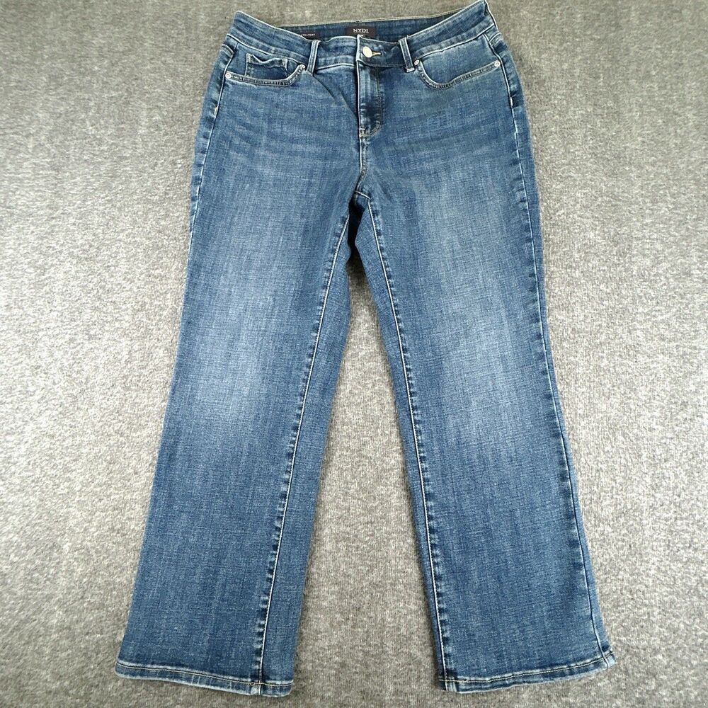 NYDJ Marilyn Straight Jeans Womens Sz 10 Blue Marcel Dark Wash Lift Tuck Stretch
